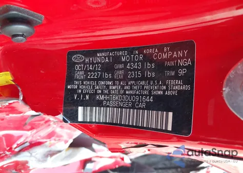 2013 Hyundai Genesis 2.0T from USA, damaged, VIN KMHHT6KD3DU091644